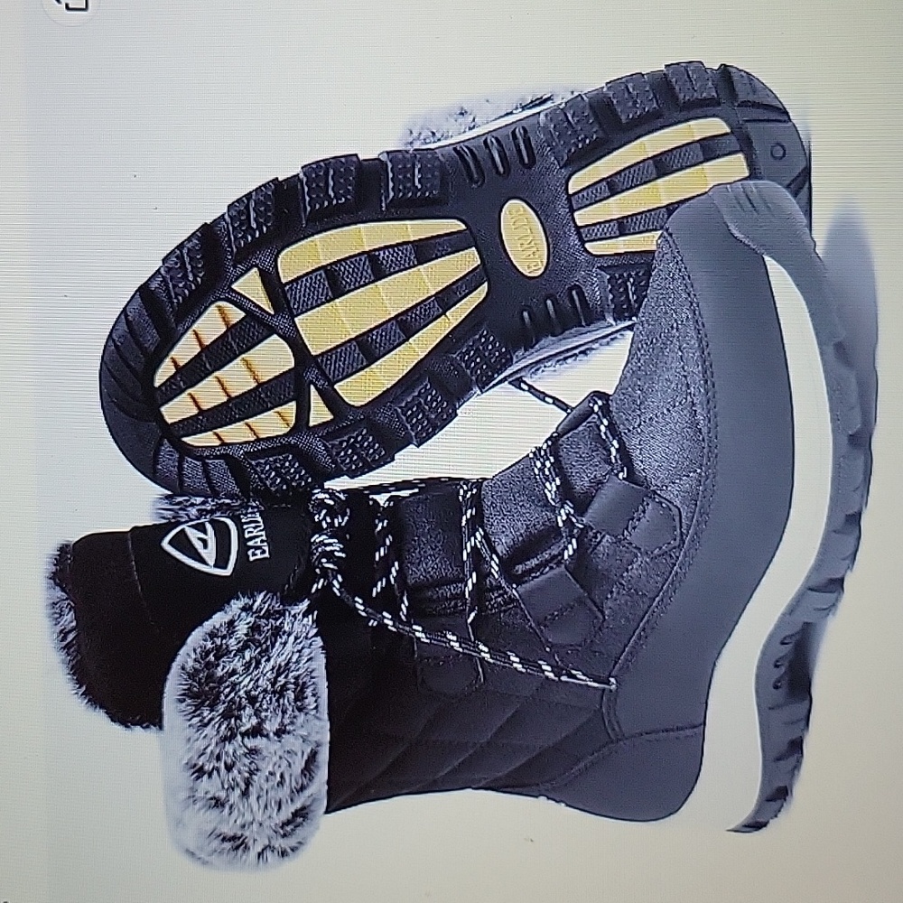 Earlde snow boots waterproof laceup mid calf Rubber sole deep tread Black 9 NEW…